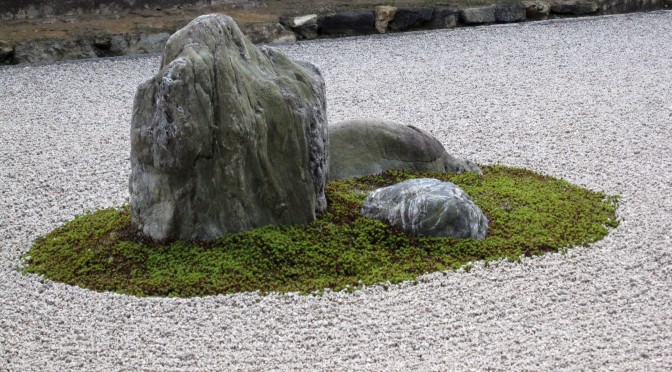 Ryoan-ji Hojo Teien Karesansui Zen rock and moss garden, Kyoto, Japan